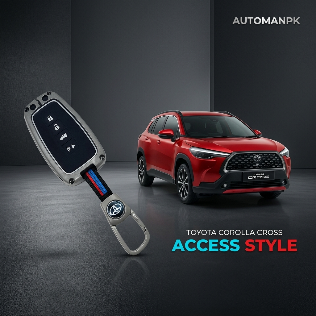Premium Metal Zinc Alloy Key Cover for Toyota Corolla Cross 2022-2024 – Durable Stylish Smart Key Case with Keychain | AutoManPK