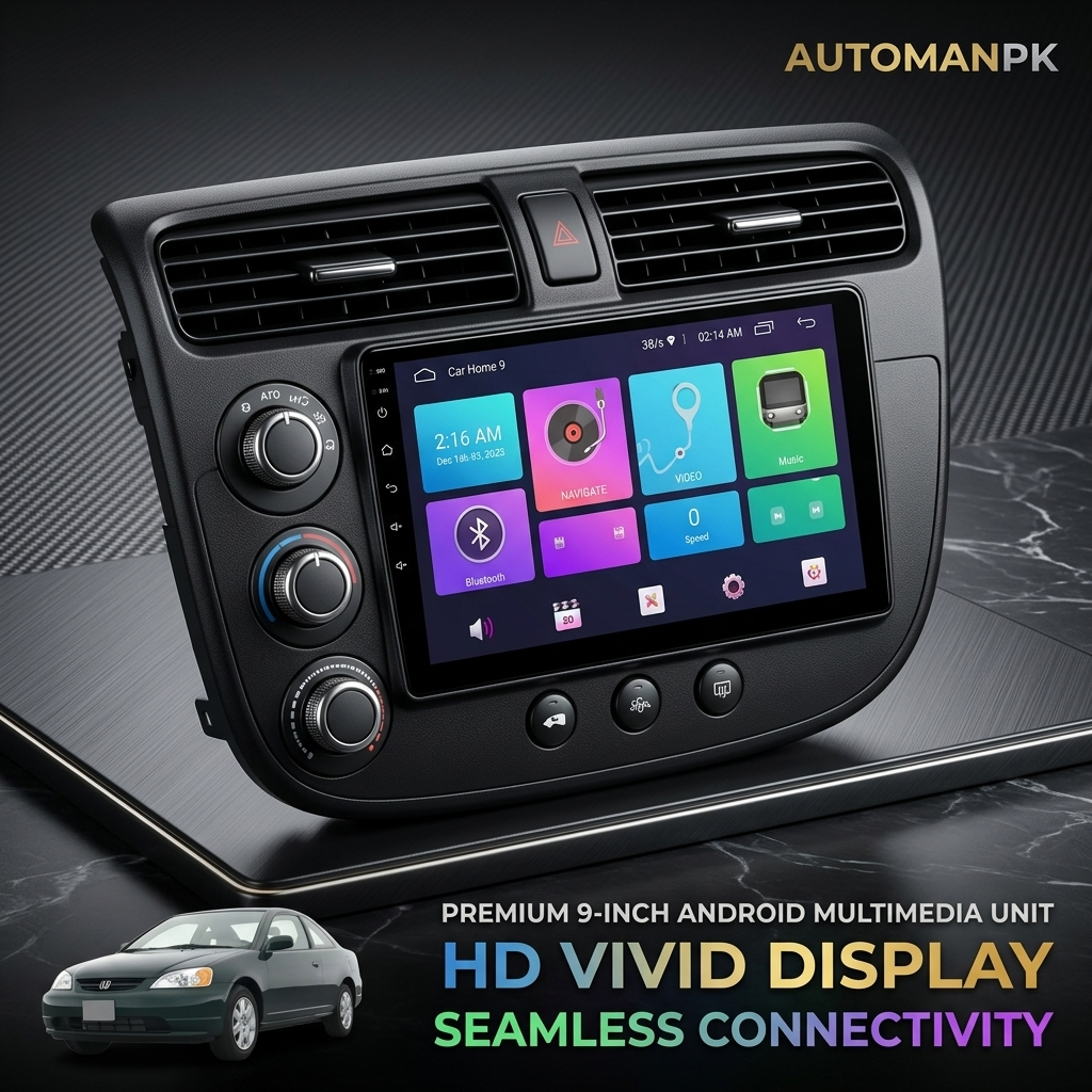 Honda Civic 2001-2005 9-Inch Android Car Panel – GPS, Bluetooth, WiFi & FM Radio
