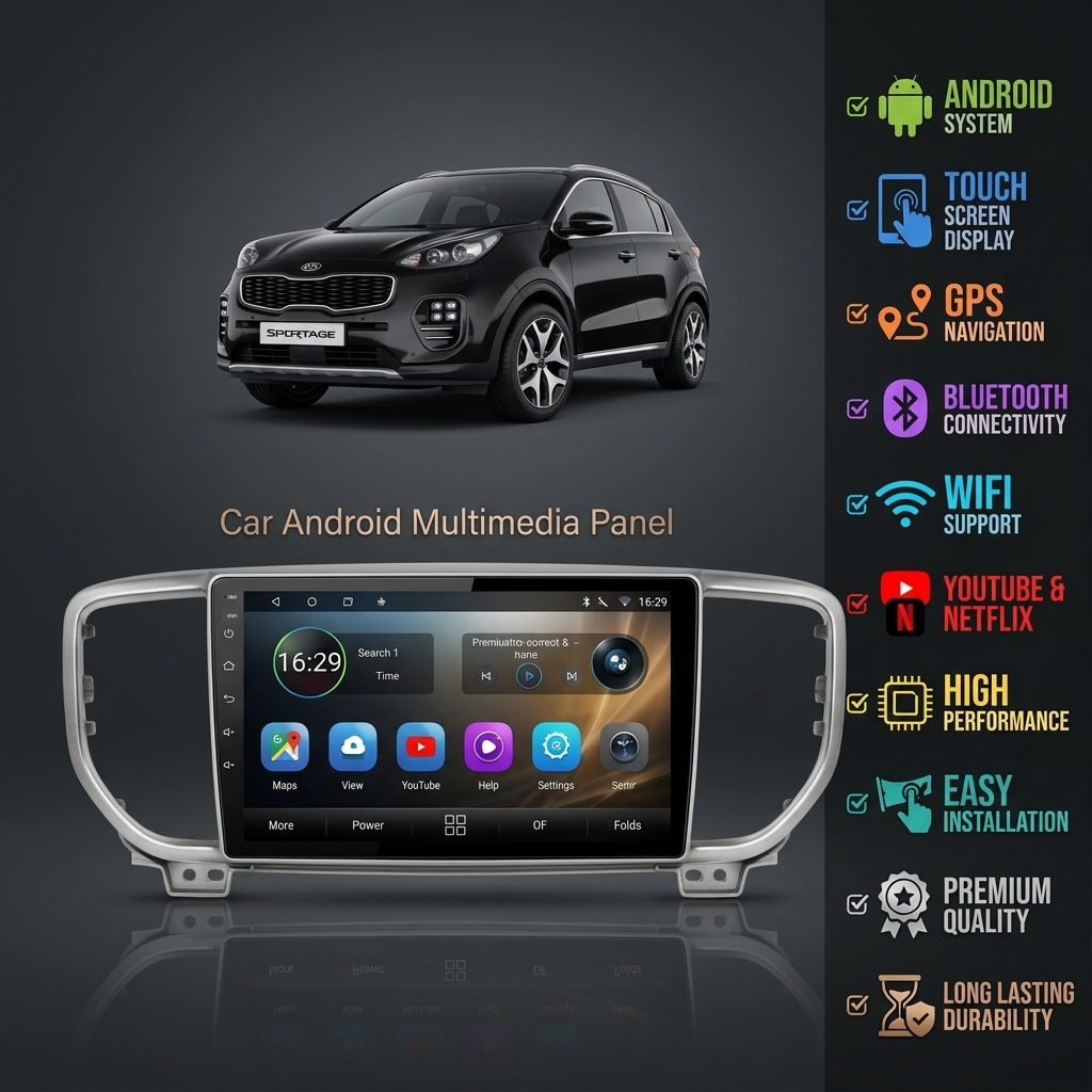 KIA Sportage 2019-2024 9-Inch Android Car Panel (Silver) – GPS, Bluetooth, WiFi & FM Radio