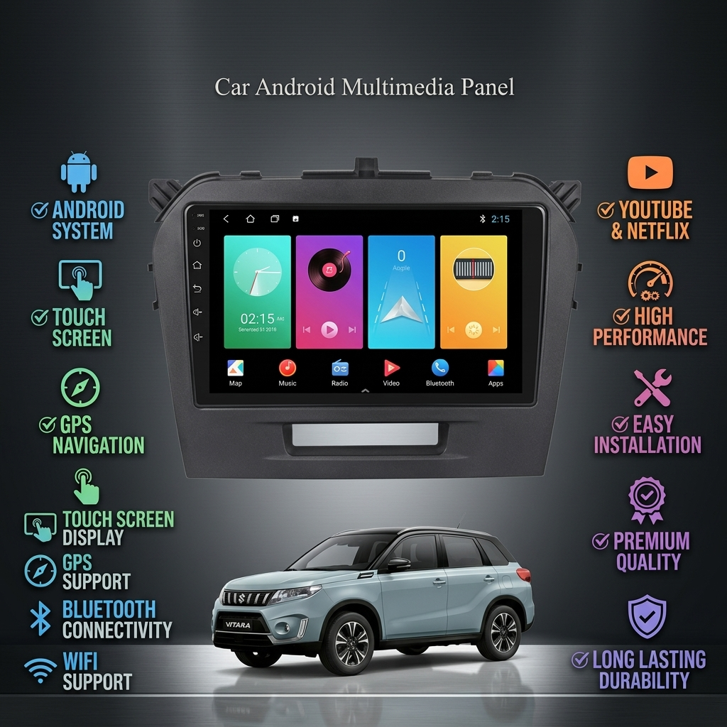 Suzuki Vitara 2016-2022 Android Car Panel (Black) – GPS, Bluetooth, WiFi & FM Radio