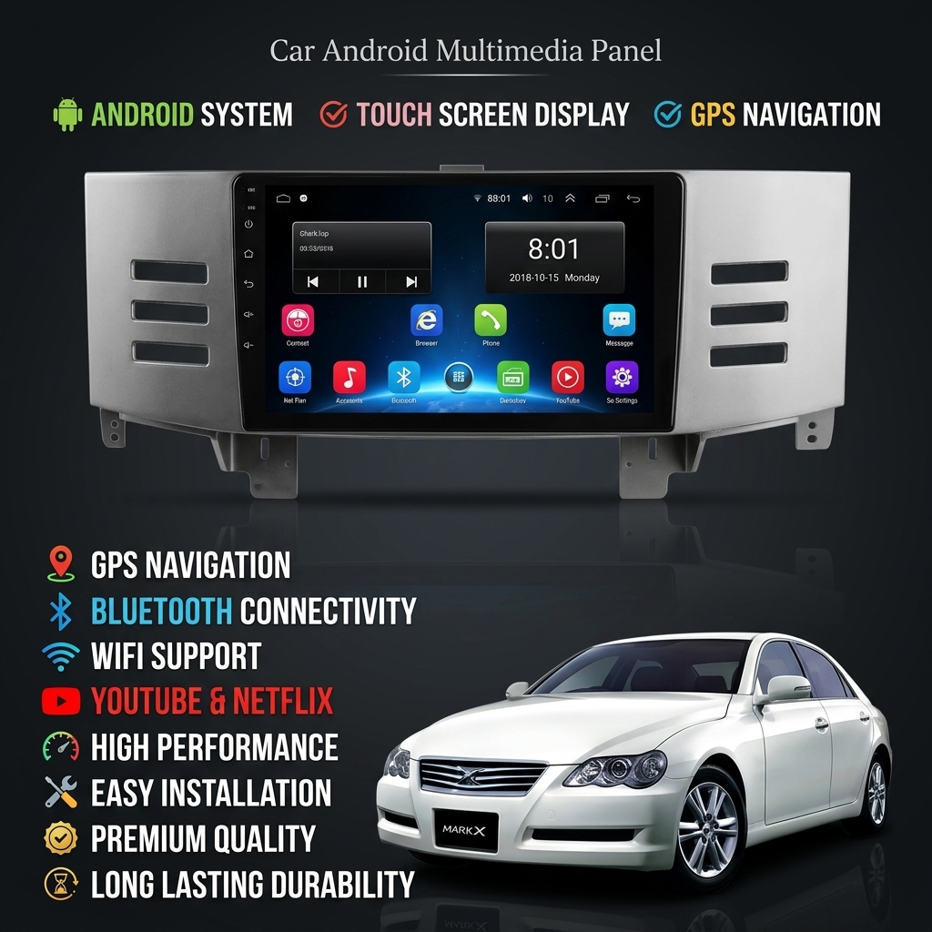 Toyota Mark X 2009-2019 9-Inch Android Car Panel (Silver) – GPS, Bluetooth, WiFi & FM Radio