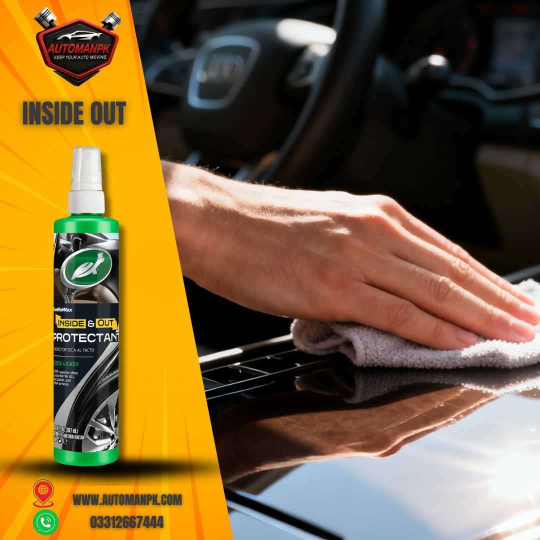 Turtle Inside Out Dashboard Protectant Interior Exterior Detailer and Car Color Polish applied on car dashboard in Pakistan