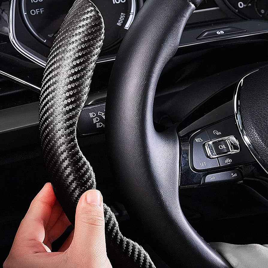 Carbon Fiber Steering Wheel Cover 2 Pcs – Universal Fit Luxury Enhancement Kit | AutoManPK