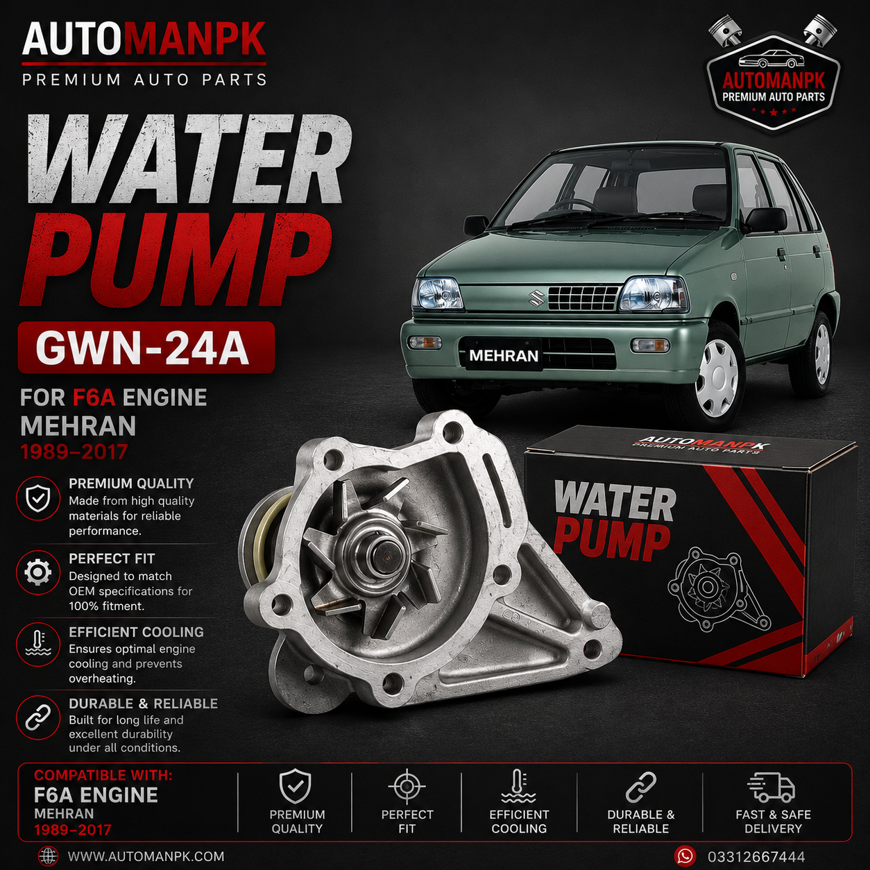 Suzuki Mehran Euro 2 Water Pump – A&S | OEM Quality | Direct Replacement