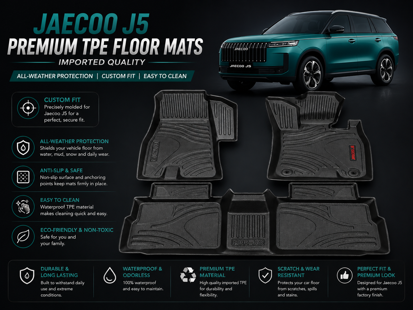 Jaecoo J5 TPE Floor Mats – Custom Fit Waterproof Car Mats (3-Piece Set)