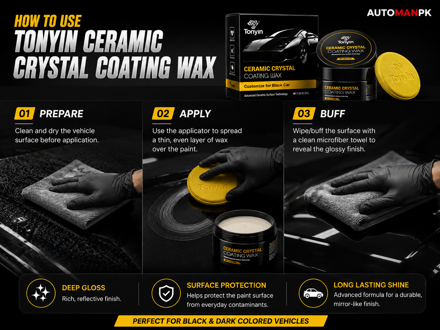 Tonyin Advanced Ceramic Crystal Coating Wax 200g – Black Car Wax | Deep Gloss | Nano Ceramic | Hydrophobic