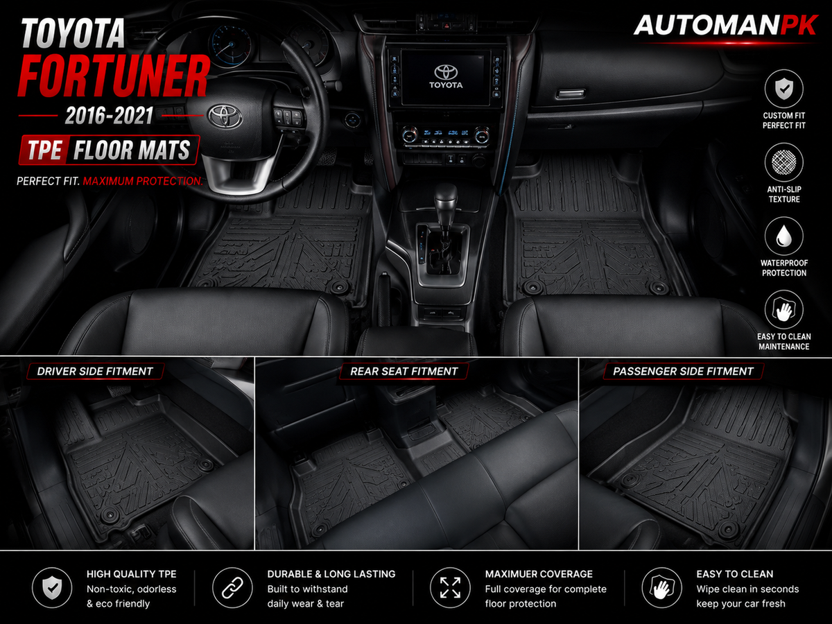 Toyota Fortuner TPE Floor Mats – 4Pcs Custom Fit Set (2 Front + 2 Rear)