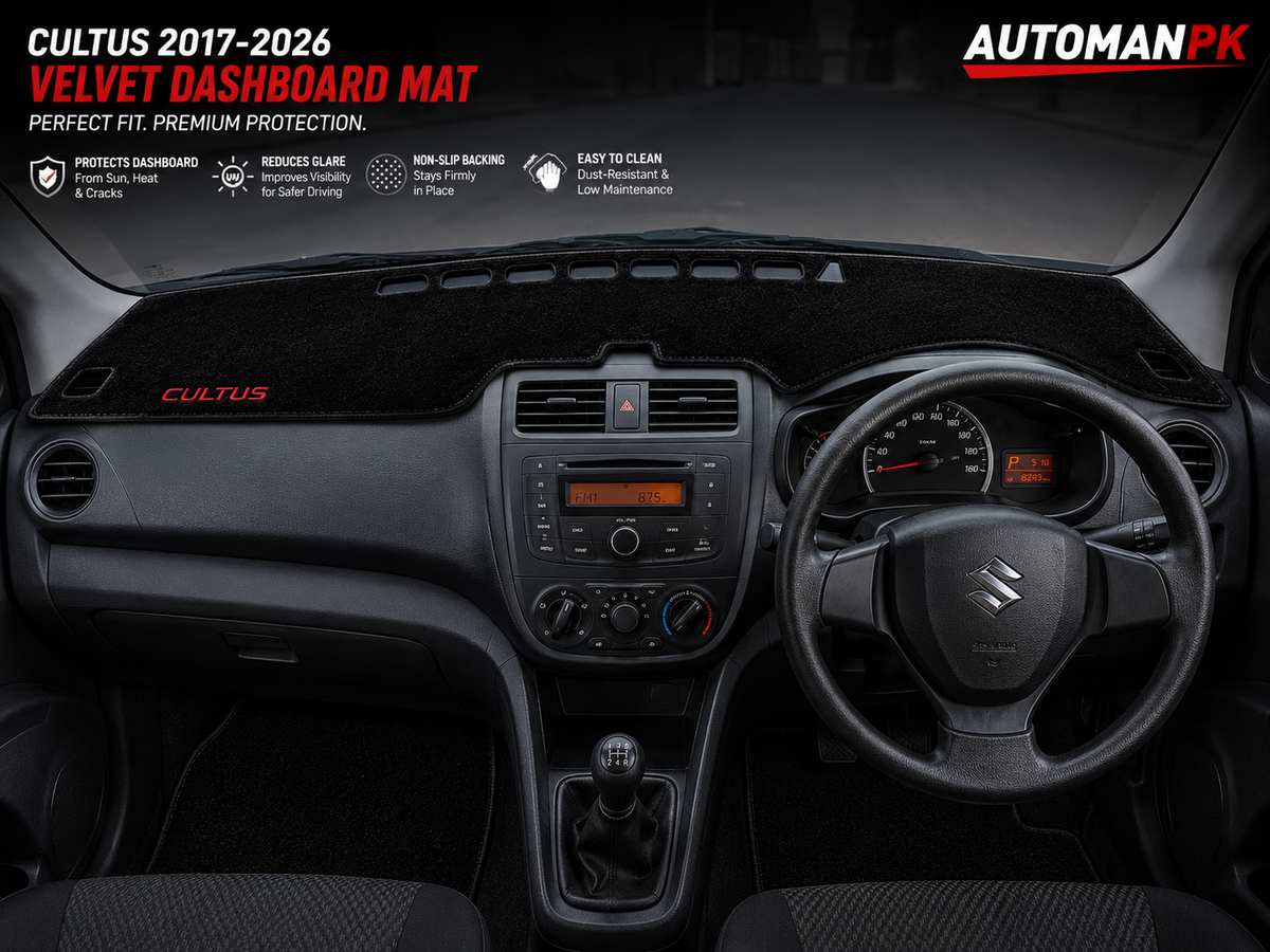 Suzuki Cultus 2017-2026 Dashboard Mat – Velvet & Carpet | Anti-Glare | Non-Slip | Custom Fit