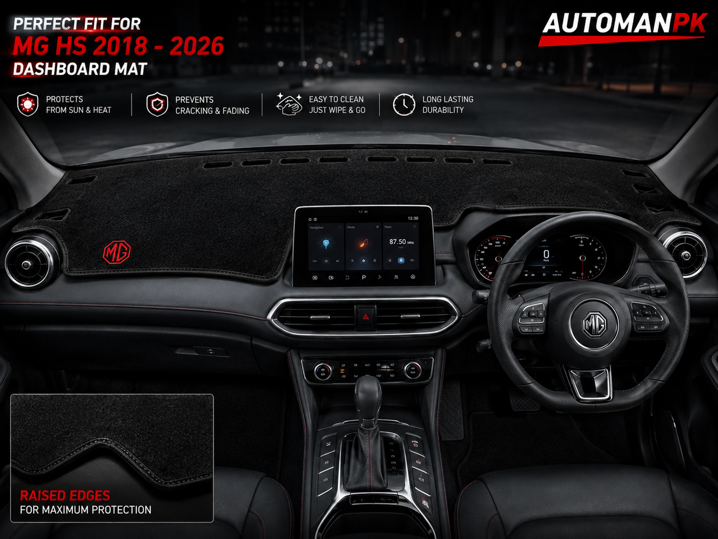 MG HS 2019-2026 Velvet Dashboard Mat – Anti-Glare | Non-Slip | Custom Fit