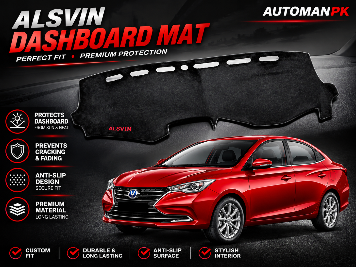 Changan Alsvin Velvet Dashboard Mat – Anti-Glare | Non-Slip | Custom Fit