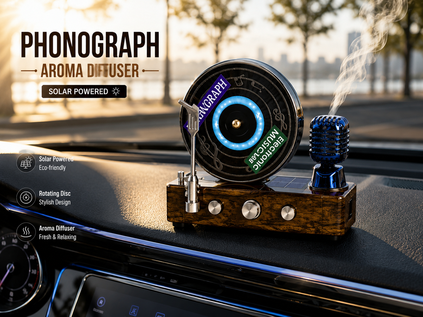 Phonograph Aroma Diffuser – Vintage Car Air Freshener | USB | Retro Design