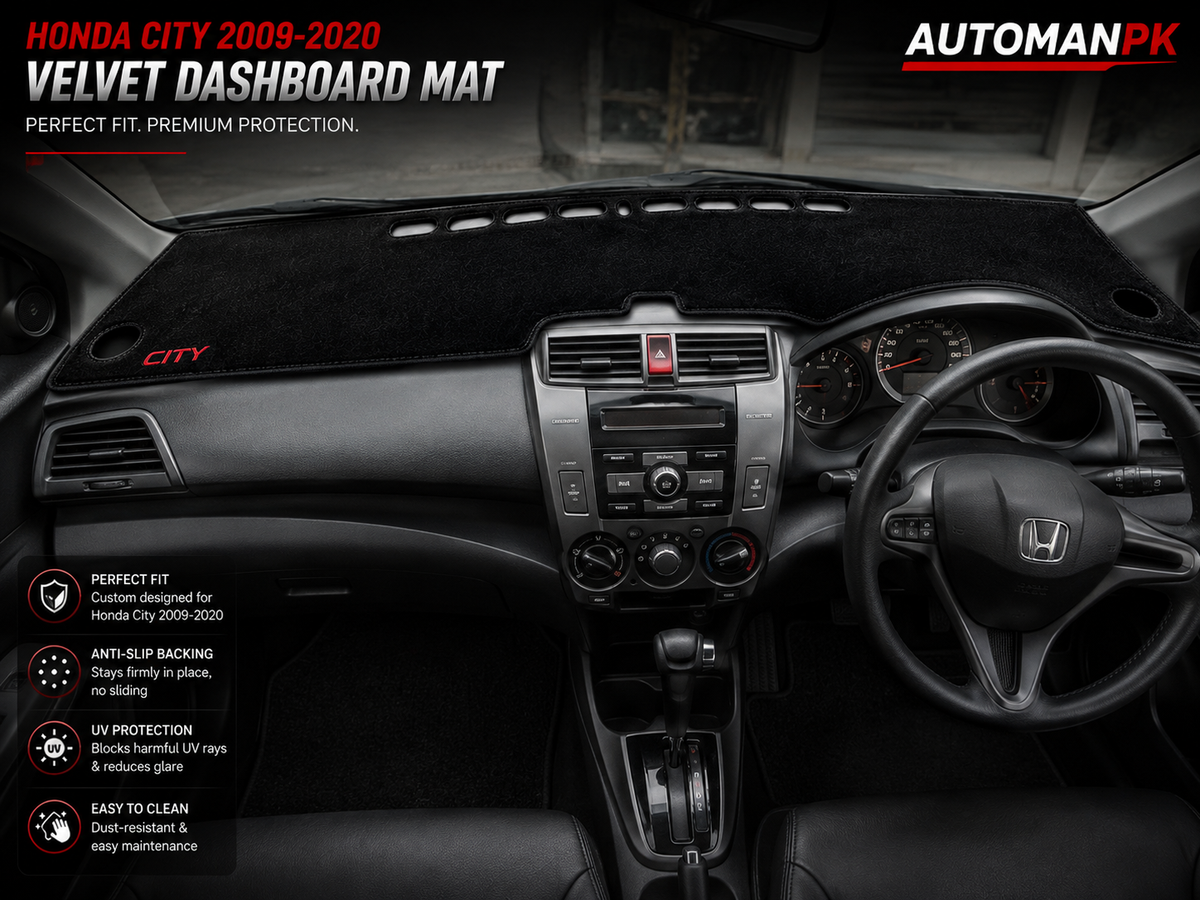 Honda City 2009-2020 Velvet Dashboard Mat – Anti-Glare | Non-Slip | Custom Fit