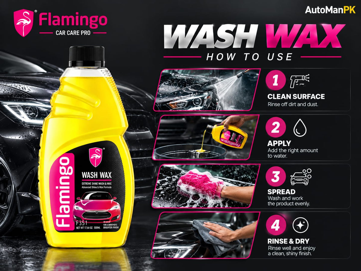 Flamingo Wash and Wax 500ml car washing and wax application guide