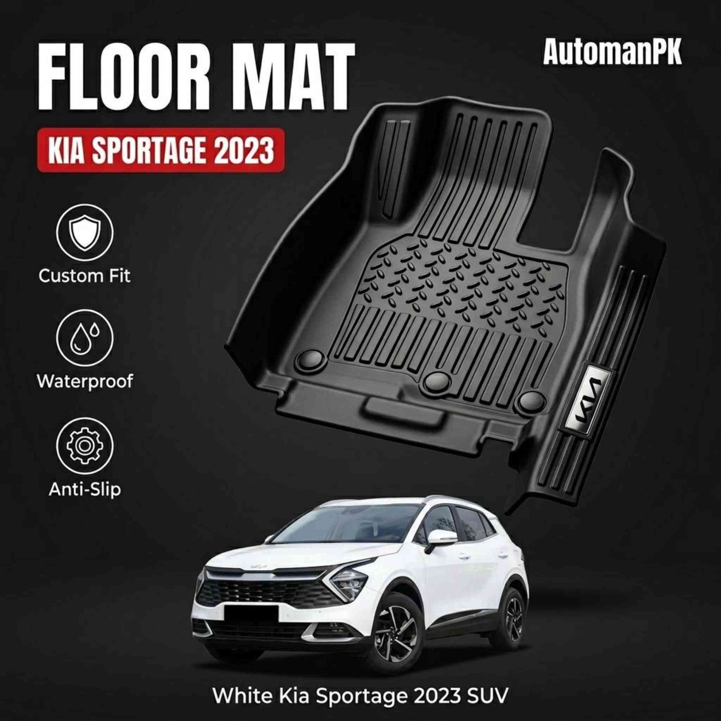 Kia Sportage 2023-2026 TXR TPE Floor Mats – Custom Fit – Waterproof – Anti-Slip – Full Set