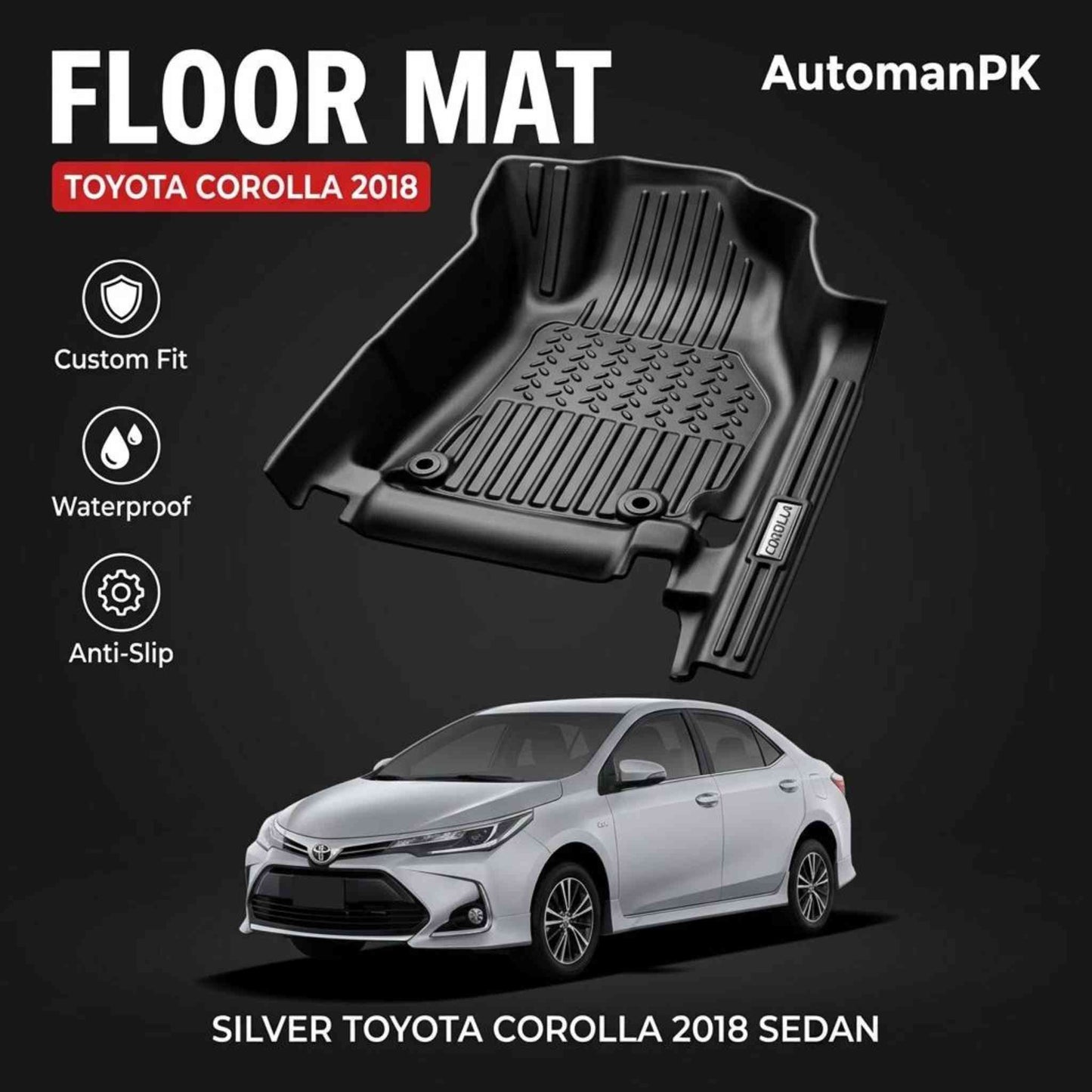 Toyota Corolla 2015-2026 TXR TPE Floor Mats – Custom Fit – Waterproof – Anti-Slip – Full Set