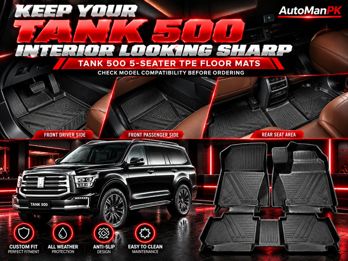 Tank 500 5-seater TPE floor mats installed in driver passenger and rear seat areas