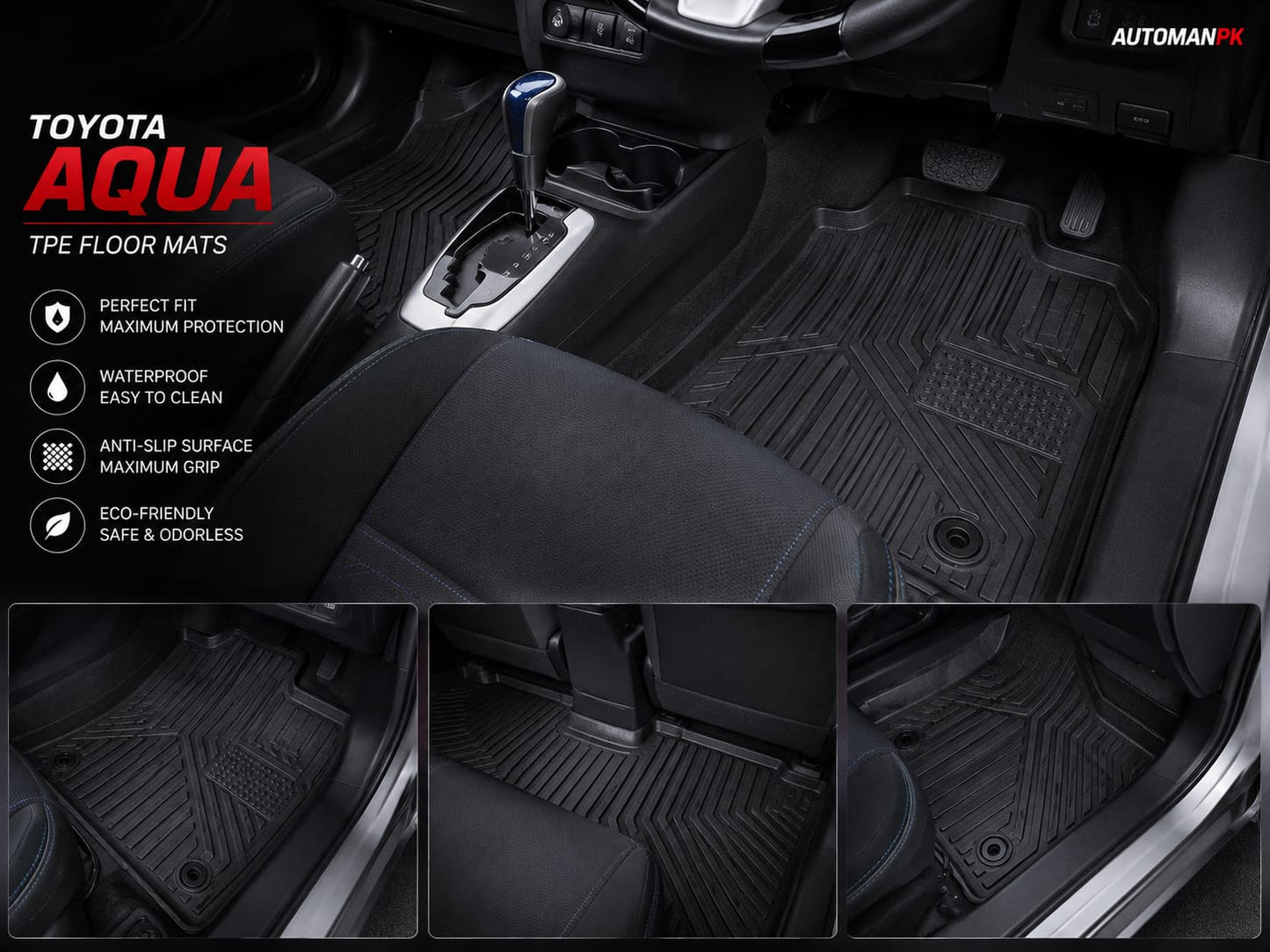 Toyota Aqua TPE Floor Mats – All Models Custom Fit (3Pcs Set)