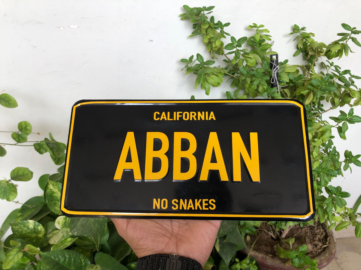 Custom Steel Name Plate – 12x6 Inch | California Style Embossed | Gloss Black Wrap | AutoManPK