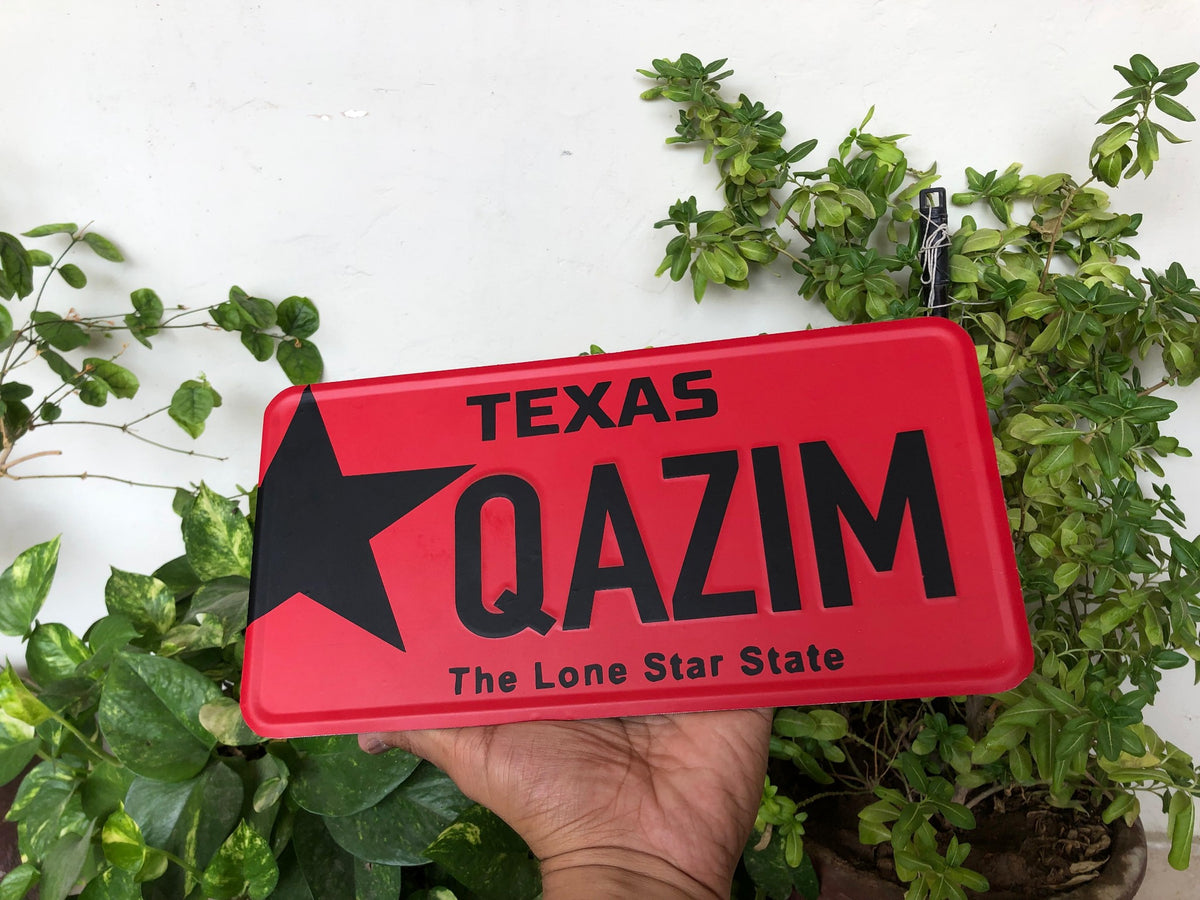 1pc Texas Style Custom Number Plate – 12x6 Inch | Red & Black | Custom Name | AutoManPK