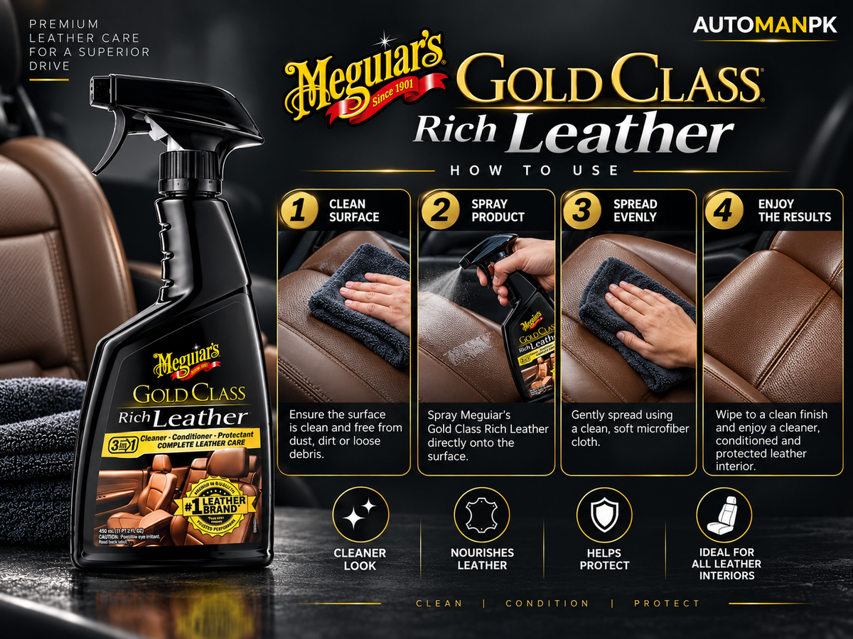 Meguiar’s Rich Leather G17916 473ml | Premium Leather Cleaner & Conditioner| AutoManPK Pakistan