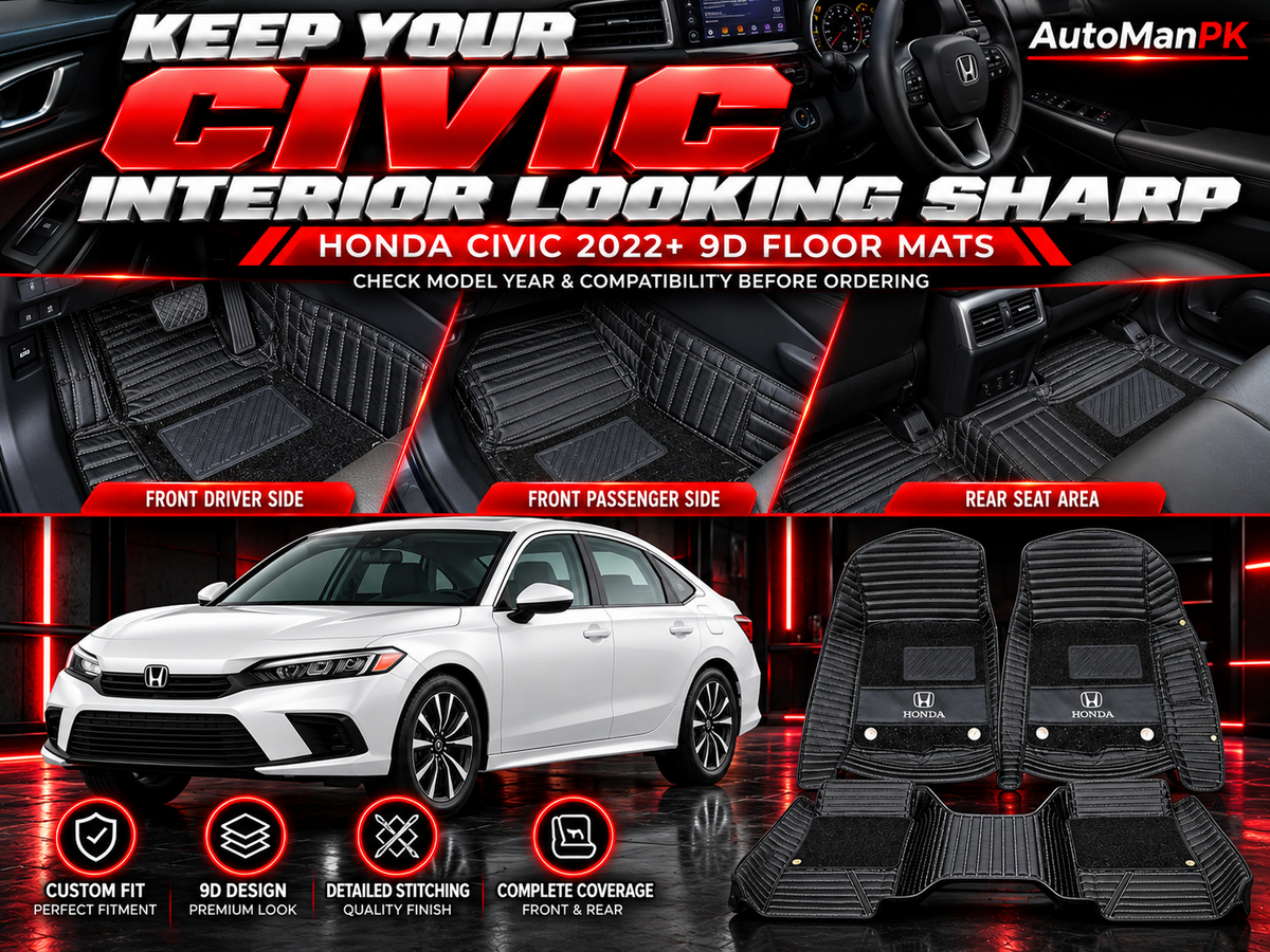 Honda Civic 2022 and newer 9D floor mats front driver passenger and rear interior coverage