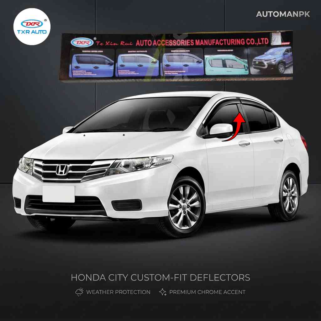 Honda City 2009-2021 TXR Custom-Fit Deflectors – Air Visor – Air Press – Premium Chrome Accent – 4 Pcs