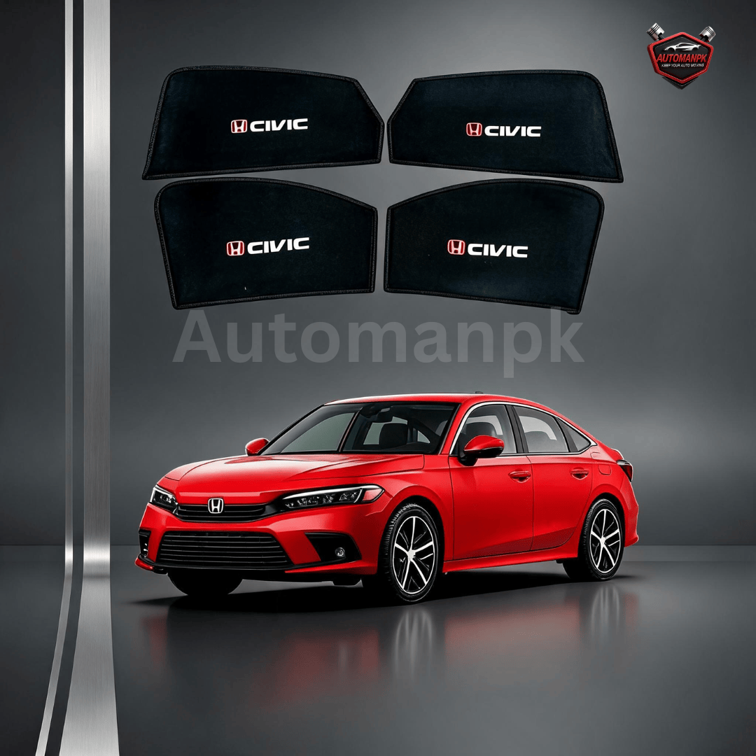 Honda Civic 2023–2026 Window Sun Shades – Fixed & Flexible – 4 Door (Black)