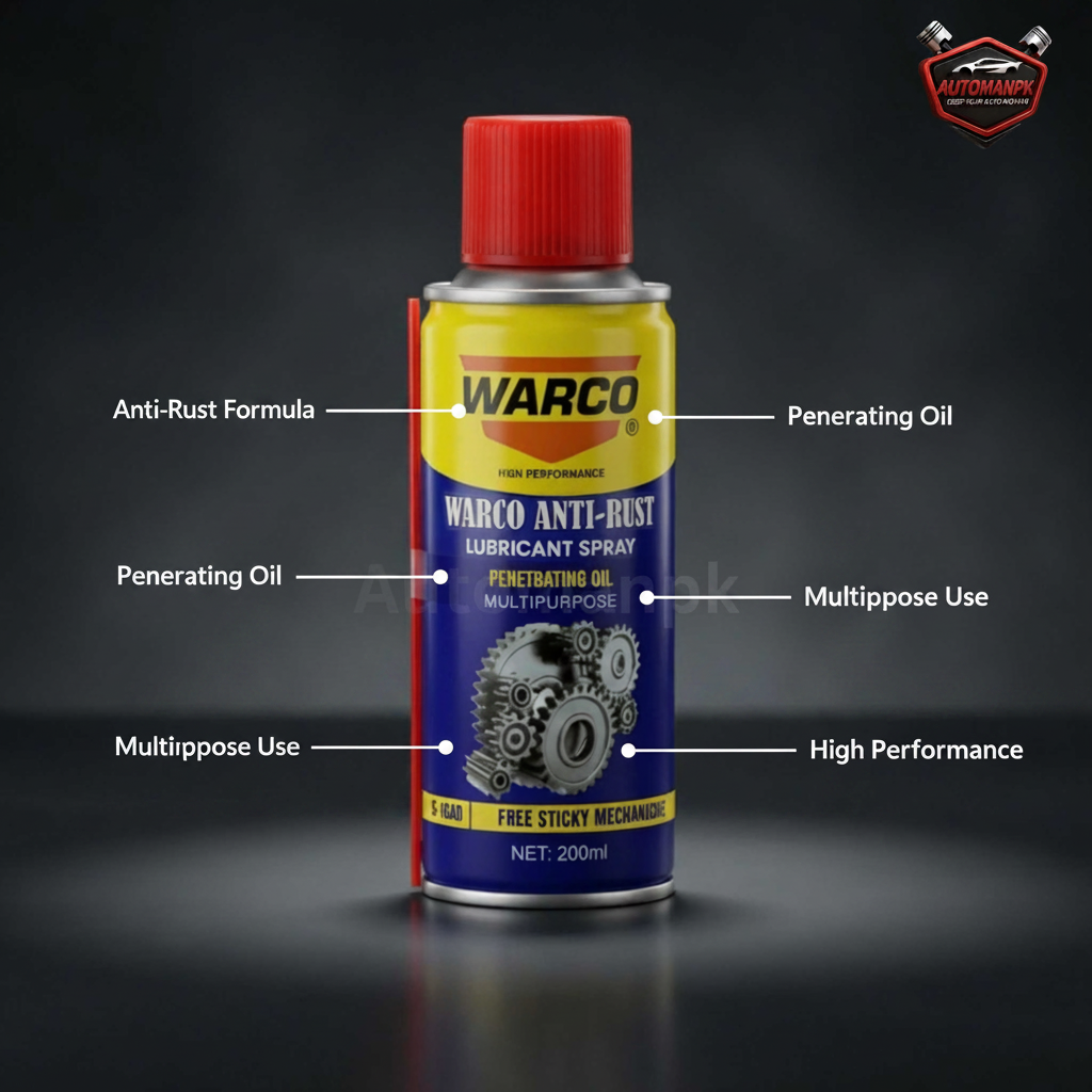 Warco Anti-Rust Lubricant Spray Feature Highlights – Anti-Rust Formula, Penetrating Oil, 200ml | AutoManPK