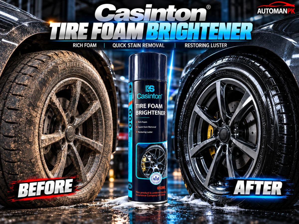 KS Casinton Tire Foam Brightener 650ml before and after tire cleaning