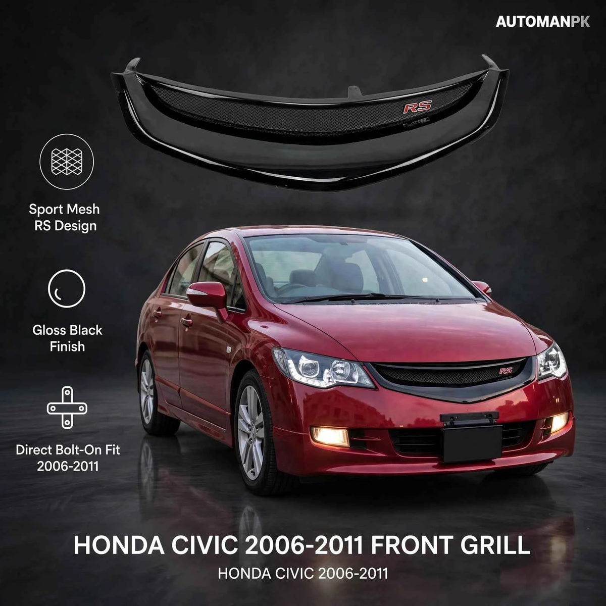 Honda Civic Reborn 2006-2011 Honeycomb Front Grill – Sporty Mesh Upgrade