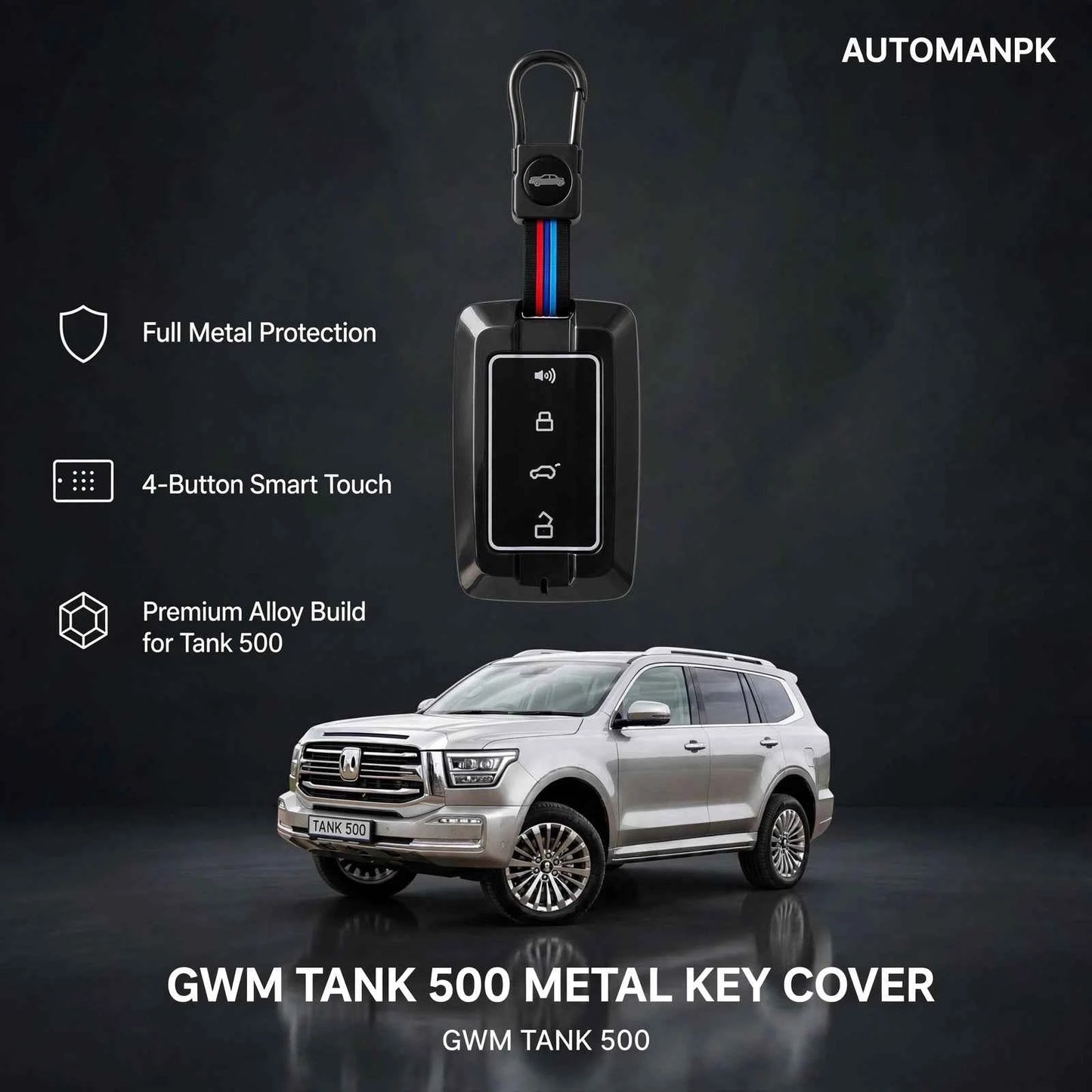 GWM Tank 500 Metal Key Cover with Key Chain Holder – Premium Alloy Case