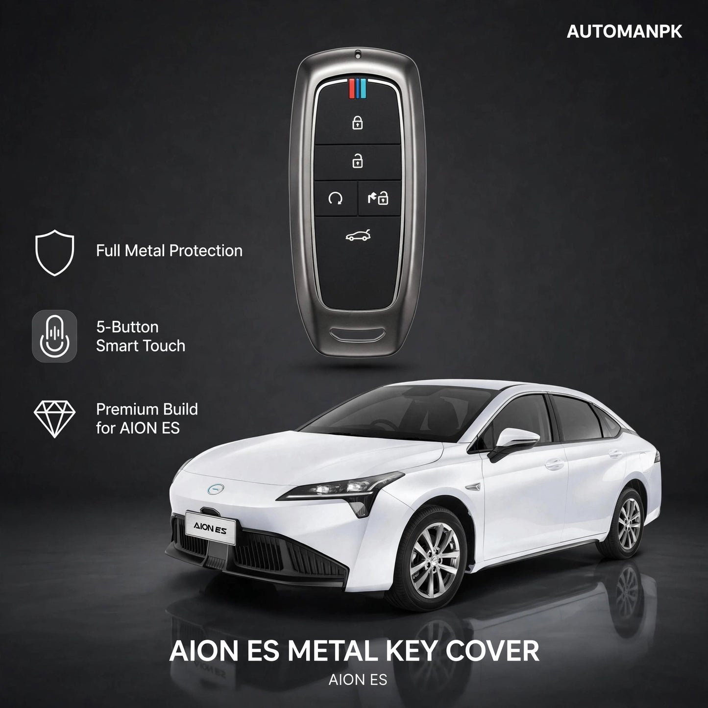AION ES Metal Key Cover – Premium Alloy Protective Case