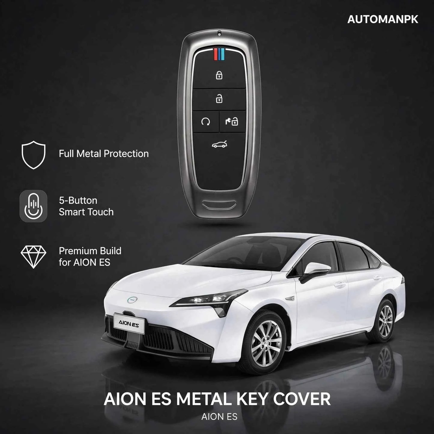AION ES Metal Key Cover – Premium Alloy Protective Case