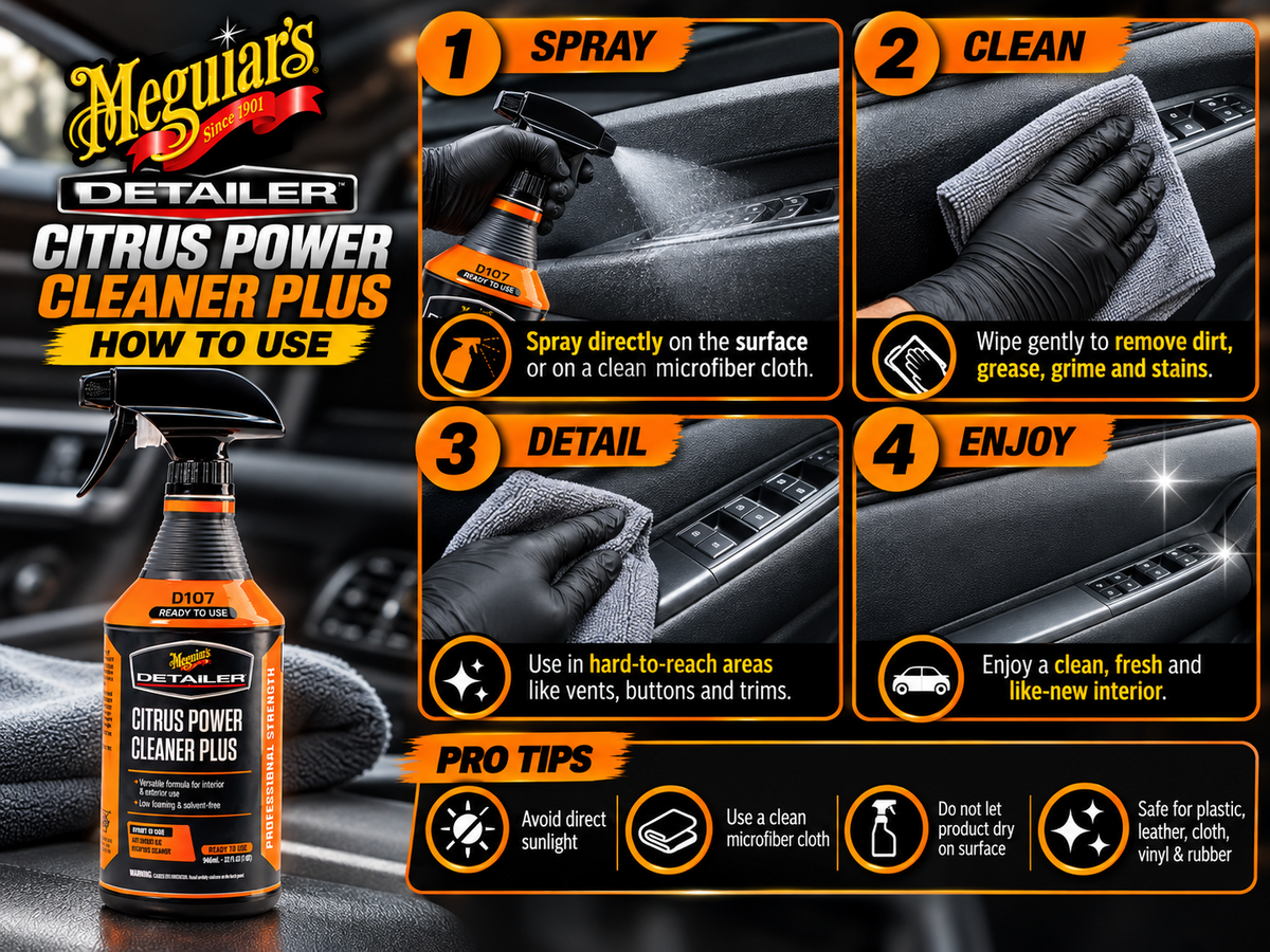 How to use Meguiar's Detailer Citrus Power Cleaner Plus with a microfiber cloth