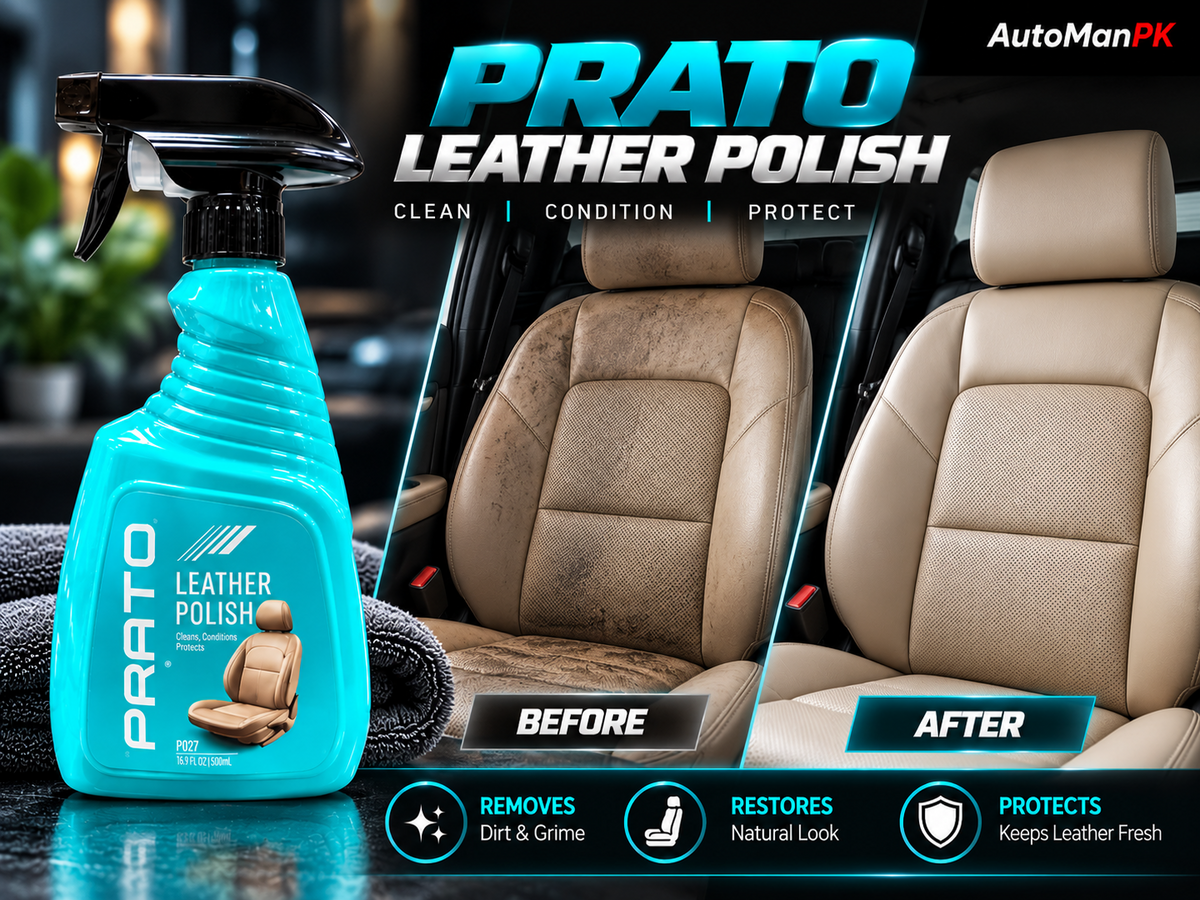Prato Leather Polish 500ml car leather restoration before and after result