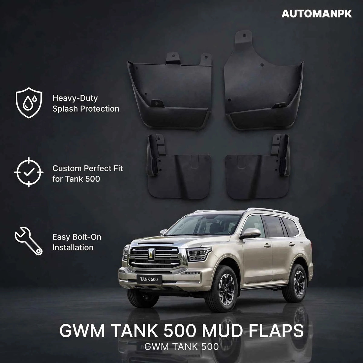 GWM Tank 500 Mud Flaps – 4Pcs Set (2 Front + 2 Rear)