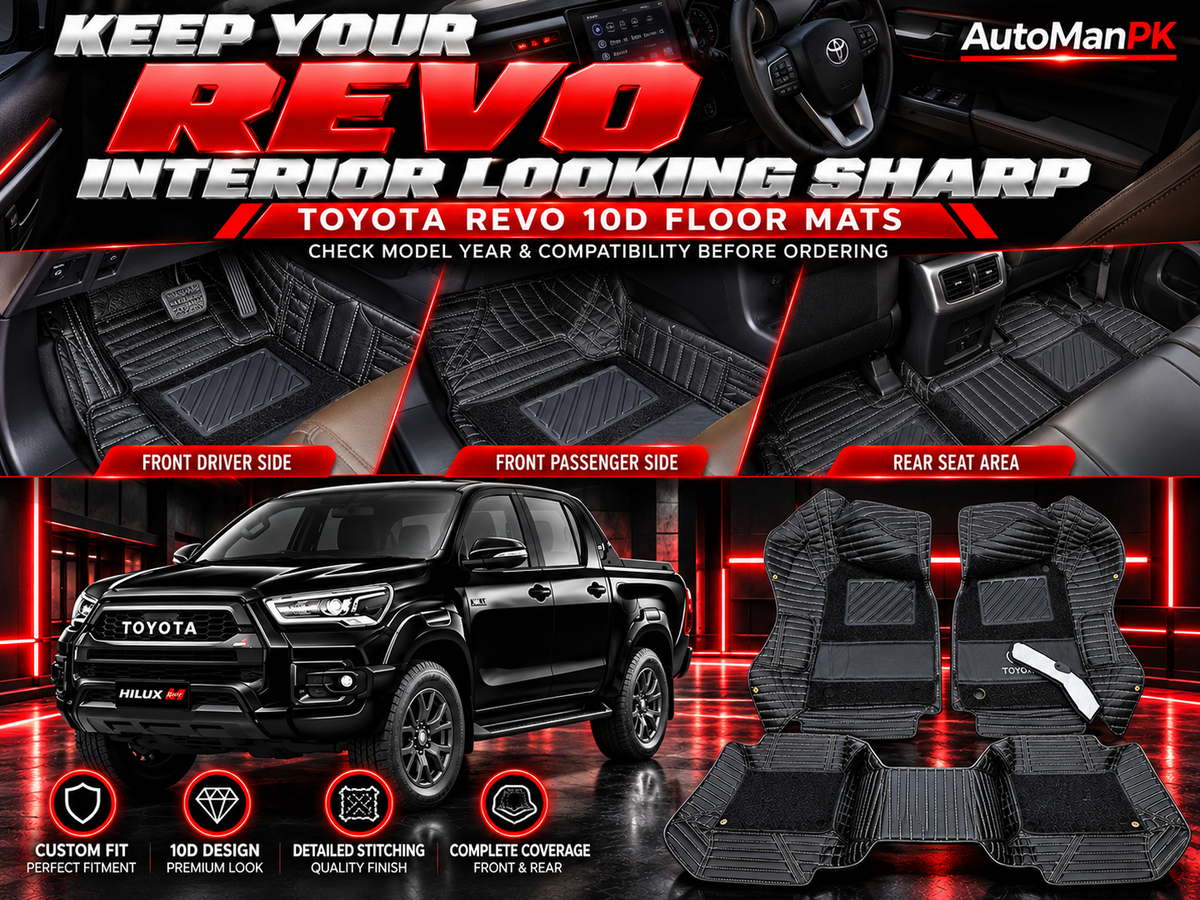Toyota Hilux Revo 10D floor mats installed on driver passenger and rear floor areas
