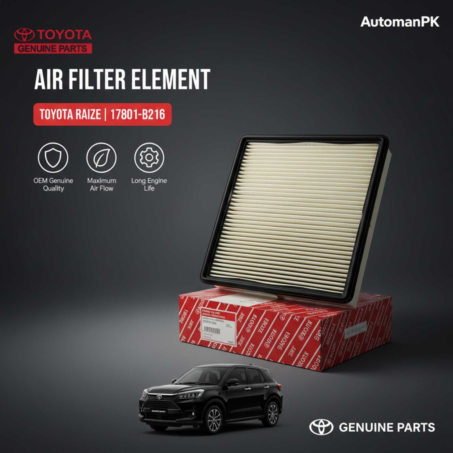 Toyota Raize 2019-2026 Genuine Air Filter Element – Toyota OEM Part No. 17801-B216