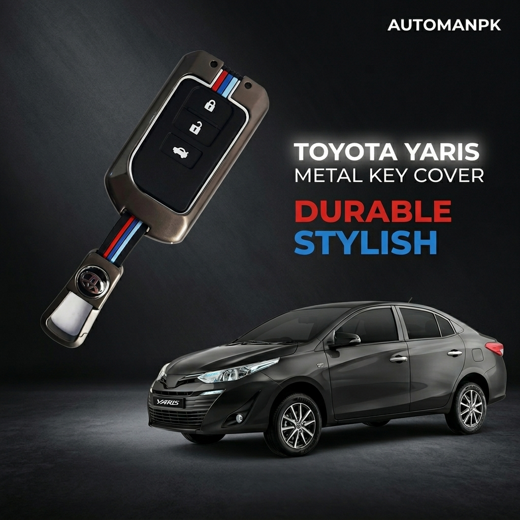 Premium Metal Zinc Alloy Key Cover for Toyota Yaris – Durable & Stylish Smart Key Case with Keychain | AutoManPK