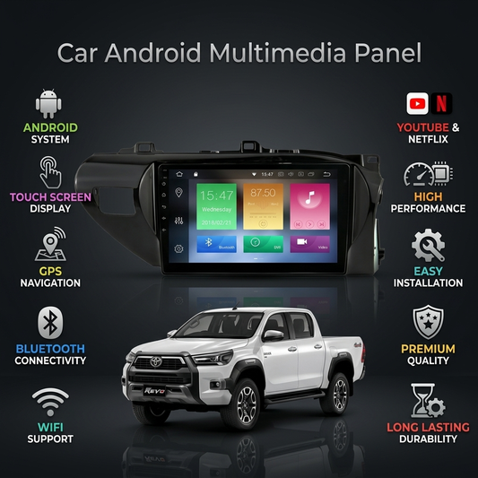 Toyota Hilux Revo 10-Inch Android Car Panel (Black) – GPS, Bluetooth, WiFi & FM Radio