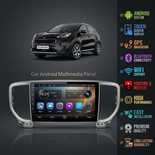 KIA Sportage 2019-2024 9-Inch Android Car Panel (Silver) – GPS, Bluetooth, WiFi & FM Radio