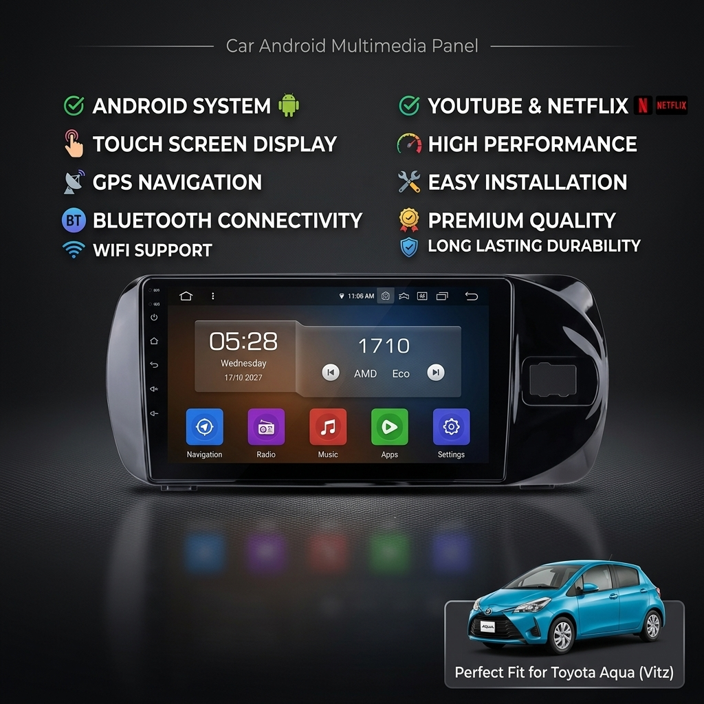 Toyota Vitz 2018-2024 9-Inch Android Car Panel (Silver) – GPS, Bluetooth, WiFi & FM Radio