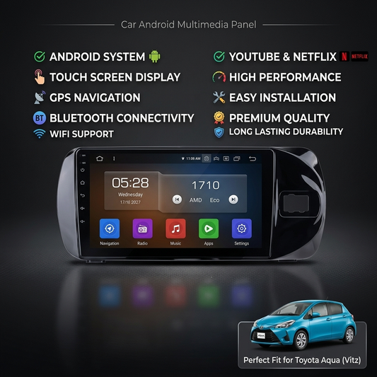 Toyota Vitz 2018-2024 9-Inch Android Car Panel (Silver) – GPS, Bluetooth, WiFi & FM Radio