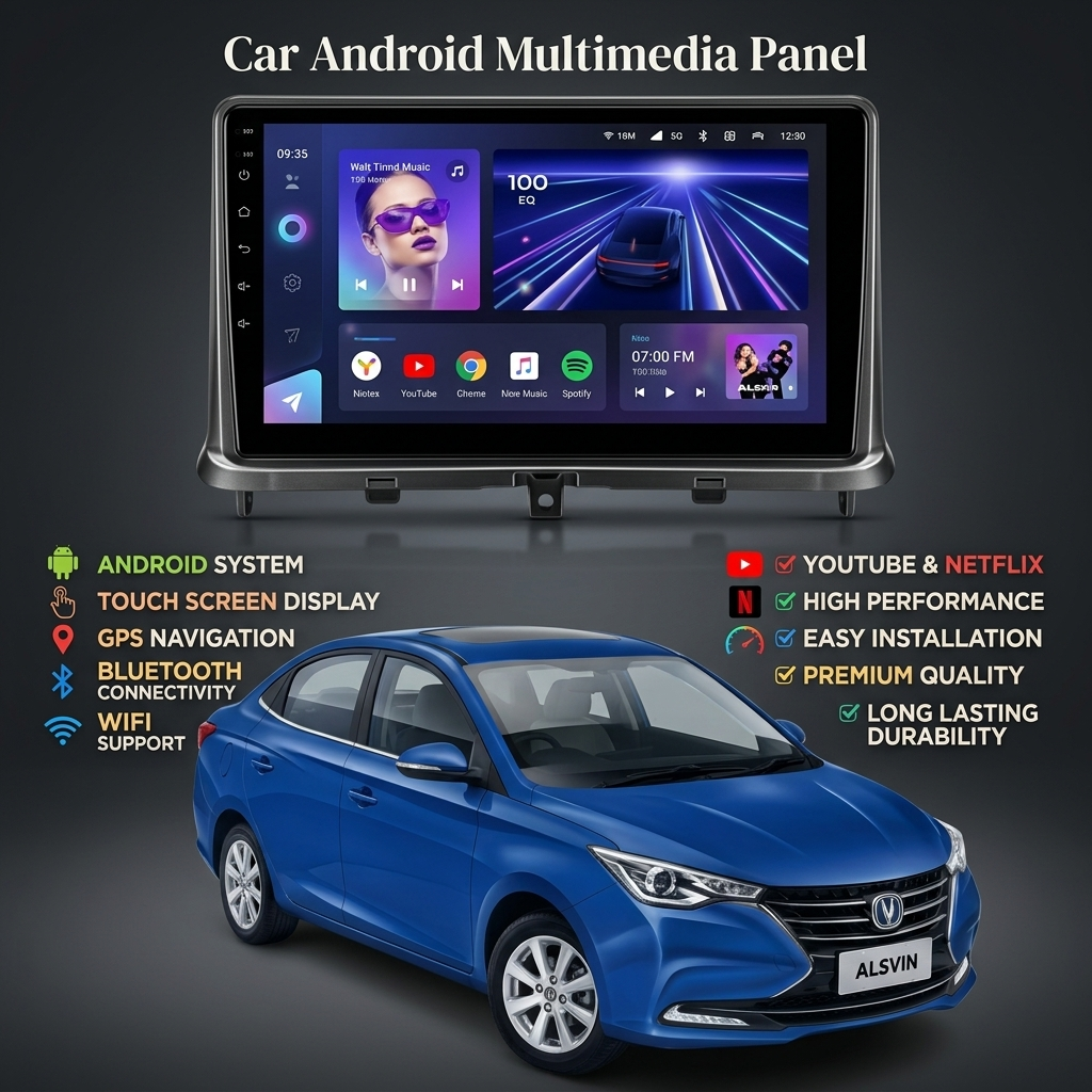 Changan Alsvin 2021-2025 9-Inch Android Car Panel (Black) – GPS, Bluetooth, WiFi & FM Radio