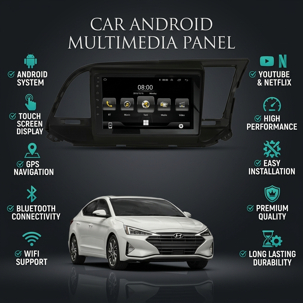 Hyundai Elantra 2021-2024 9-Inch Android Car Panel (Black) – GPS, Bluetooth, WiFi & FM Radio