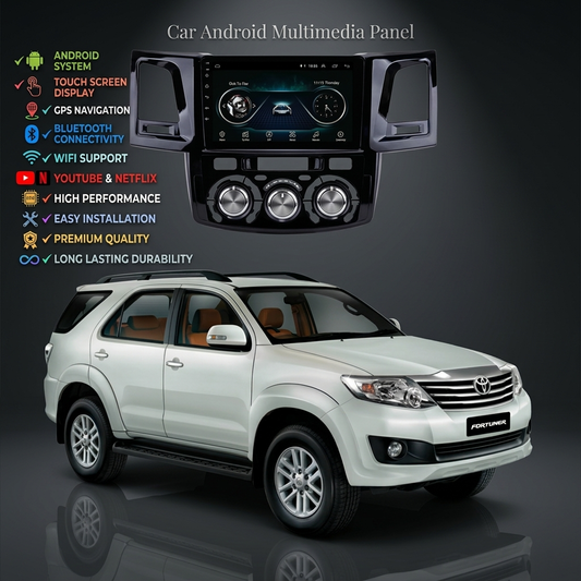 Toyota Fortuner 2013-2016 9-Inch Android Car Panel (Black) – GPS, Bluetooth, WiFi & FM Radio