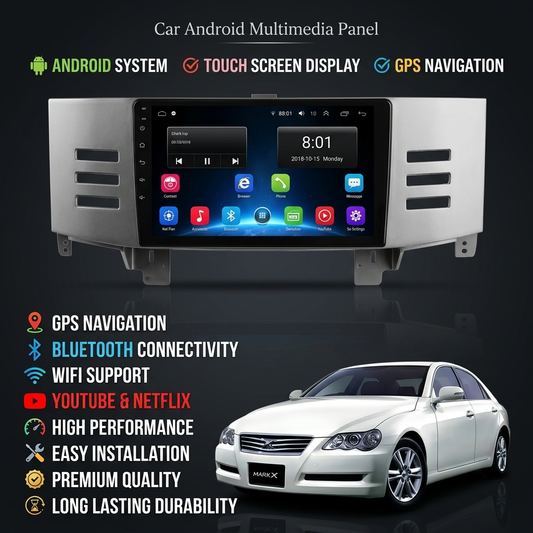 Toyota Mark X 2009-2019 9-Inch Android Car Panel (Silver) – GPS, Bluetooth, WiFi & FM Radio