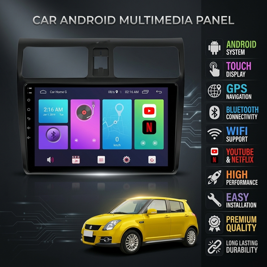 Suzuki Swift 2010-2021 10-Inch Android Car Panel (Black) – GPS, Bluetooth, WiFi & FM Radio