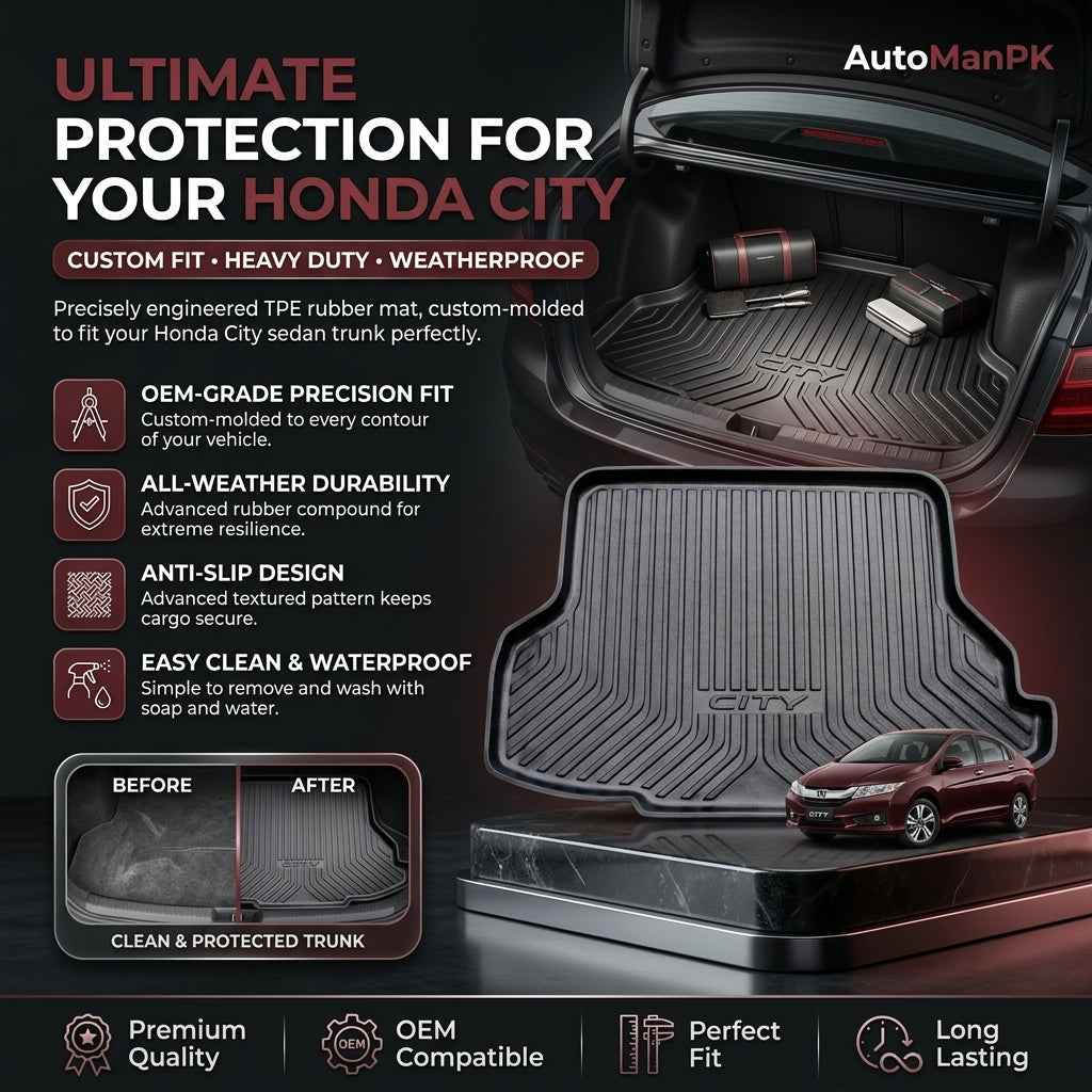 Honda City 2021-2026 Trunk Mat – TPE & PVC Waterproof Boot Liner
