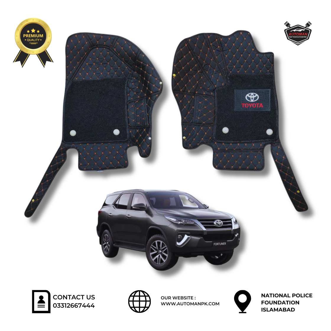 Toyota Fortuner 10D Car Floor Mats premium quality floor protection for Toyota Fortuner in Pakistan